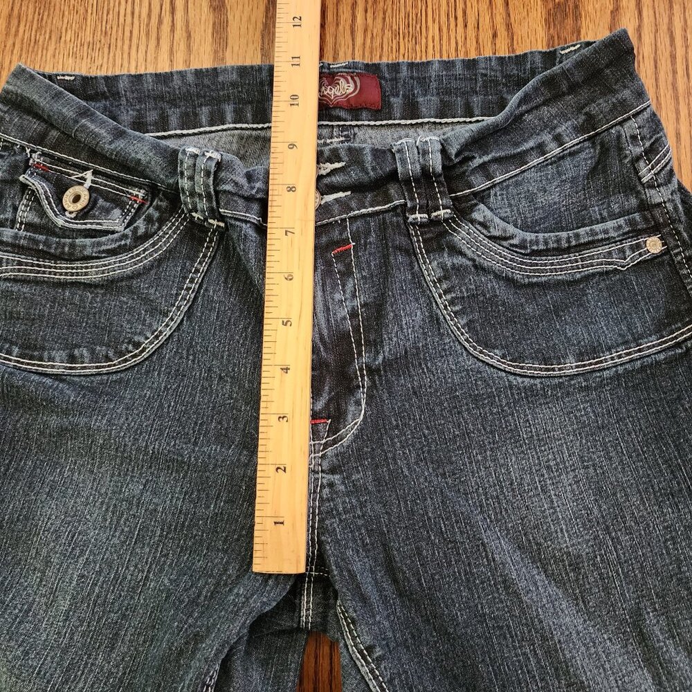 Angels y2k Crop Jean Capris Cuffed Size 10 Low Mid Rise Dark Wash Stretchy - Picture 7 of 8